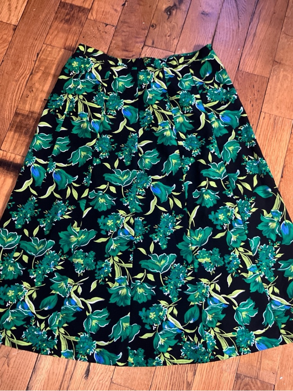 Sag Harbor Black A-Line Skirt with Green Floral Print